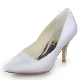 White Dress Shoes Satin High Heels Pumps Womens Shoes Closed Toe Classic Pointed Toe
