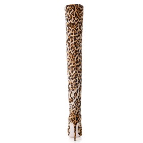 Talons Aiguilles Leopard Bottes Au Dessus Du Genou Marron Talon Haut 12 cm Bottes Hautes