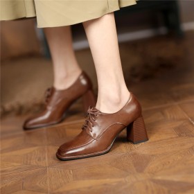 Dress Shoes Business Casual Patent Leather Classic Leather Chunky Womens Footwear Mid High Heeled Oxford Shoes