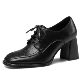 Black Patent Leather Thick Heel Leather Formal Dress Shoes 7 cm Mid Heels