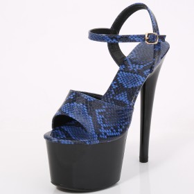 Classic Stiletto Heels Round Toe Patent Leather Pole Dance Shoes 16 cm Extreme High Heel Blue Sandals Ankle Strap Leopard Peep Toe Platform Going Out Shoes Embossed