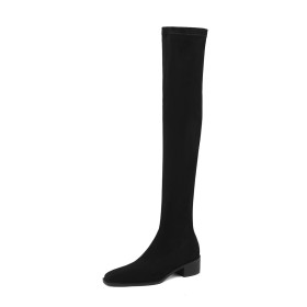 Suede Thigh High Boot For Women Faux Leather 2022 Tall Boot 4 cm Low Heel Chunky Comfortable Block Heels