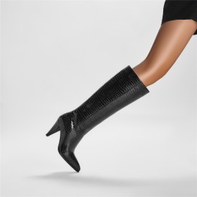 Lak Lange Laarzen Dames Knie Laarzen Slangenprint Mooie Hoge Hakken Zwarte Imitatieleer Mode