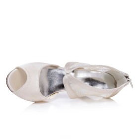 Scarpe Da Cerimonia Eleganti Sandali Tacchi A Spillo In Pizzo Bianco In Raso 9 cm Tacco Alto