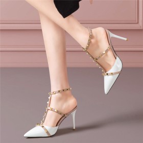 Sexy Sandals For Women Gladiator Studded With Ankle Strap Stiletto Leather High Heels White Designer Classic Pointed Toe