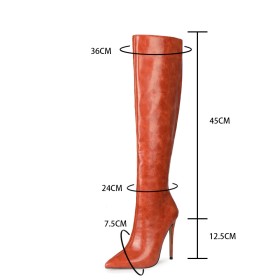 D hiver Talon Aiguille Orange Habillé D Équitation Talon Haut Bottes Haute