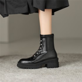 Patent Leather Stylish Flats Ankle Boots Combat Boots