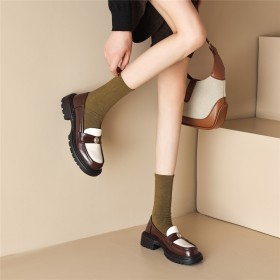 Comfort Leather Patent Leather Loafers Flat Shoes With Color Block