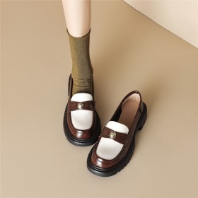 Comfort Leather Patent Leather Loafers Flat Shoes With Color Block