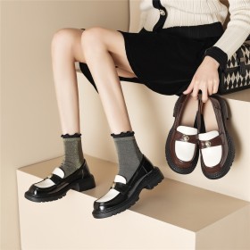 Comfort Leather Patent Leather Loafers Flat Shoes With Color Block