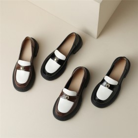 Comfort Leather Patent Leather Loafers Flat Shoes With Color Block