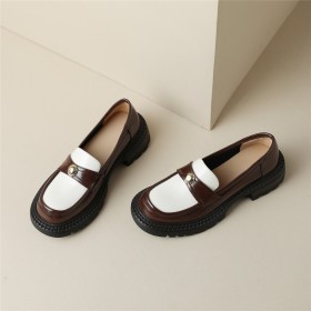 Comfort Leather Patent Leather Loafers Flat Shoes With Color Block