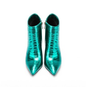 Elegant Booties Patent Leather 12 cm High Heeled Modern Metallic Stiletto Heels Sparkly Fur Lined