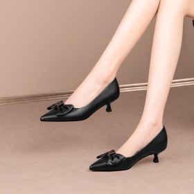 Con Fiocco Tacco A Spillo Comode 4 cm Tacco Basso Ufficio Kitten Heel Décolleté Scarpe Cerimonia Eleganti