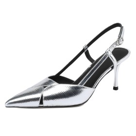 Silver Elegant Metallic Sparkly Pointed Toe Sandals 7 cm Heel Fashion