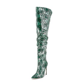 Going Out Footwear Ombre Faux Leather Embossed Patent Leather Sexy Thigh High Boots Snake Print Fashion 12 cm High Heeled