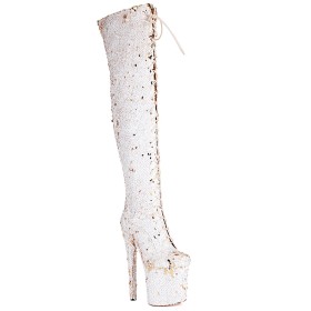8 inch Extreme High Heel Sparkly Glitter Tall Boots Multicolor Platform Thigh High Boots For Women Round Toe Pole Dancing Shoes