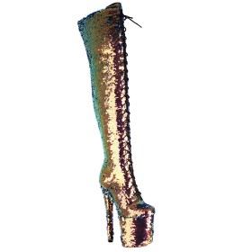 Platform Stiletto Pole Dancing Shoes Multicolor Sparkly Thigh High Boot For Women Lace Up Tall Boot 8 inch Extreme High Heel Glitter