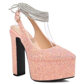 High Heel Blockabsatz Hochzeitsschuhe Glitzer Damenschuhe Pumps Slingpumps Plateau Abendschuhe