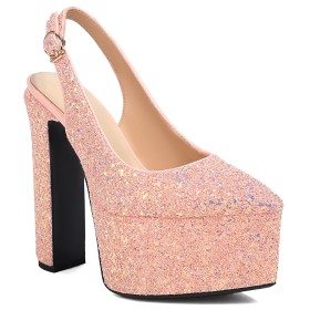 Scarpe Da Sera Scarpe Sposa Tacco Largo Primavera Moda Décolleté Scarpe Donna Con Strass Platform Punta Chiusa Con Lacci Alla Caviglia Con Tacco Alto Glitter Slingback A Punta