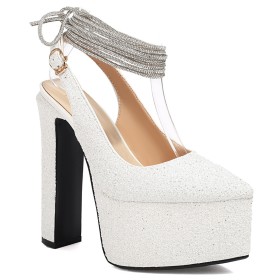 Wikkel Pumps Sparkle Met Blokhak Bruidsschoenen Witte Mode Schoenen Dames Hoge Hak Plateau