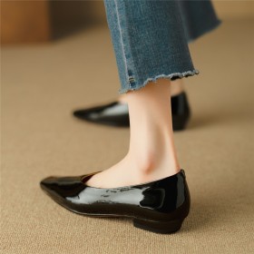 Classic Slip On Shoes Natural Leather Thick Heel Low Heels Comfort Block Heels