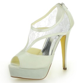 Stilettos Beautiful Sandals High Tops Wedding Shoes For Bridal Lace Peep Toe Platform Dress Shoes 5 inch High Heel