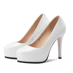 White Dress Shoes 4 inch High Heel Leather Pumps Classic