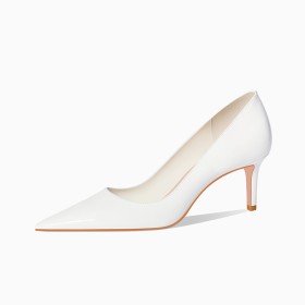 Elegante Schuhe Damen Weiß Pumps Brautschuhe Spitz Lack Abendschuhe Stilettos Festliche Schuhe Mit 8 cm Hohe Absatz