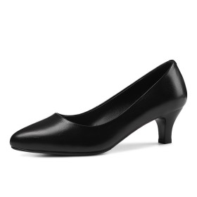 Élégant Talon Epais Noir Escarpins Travail Confortable Classique A Talon Bas Cuir Semelle Rouge Chaussure Pour Femme