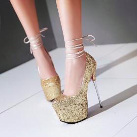 Glitter Naaldhakken Met Rode Zool Dames Schoenen Sparkle 15 cm Hoge Hakken Pumps Goud