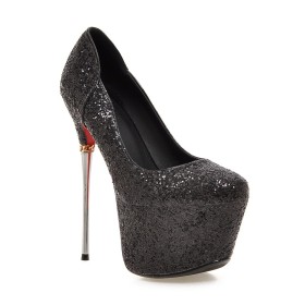 Semelle Rouge Escarpins Talon Haut Brillante Noir Chaussures Chaussure De Soirée Paillettes Plateforme