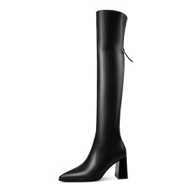 Con Strass Comode Moda Pelle Neri Punta Chiusa Stivali Alti Con Pelo Interno A Punta Eleganti Tacco Alto 8 cm
