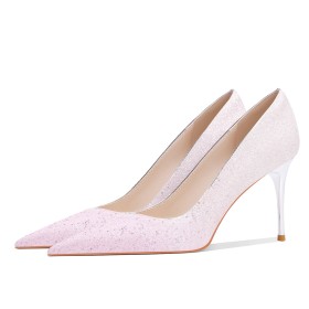 Belle Chaussure De Soirée Ceremonie Brillante Escarpins Paillettes A Talon Haut 8 cm Talons Aiguilles Chaussure Mariée Chaussures Femme Rose