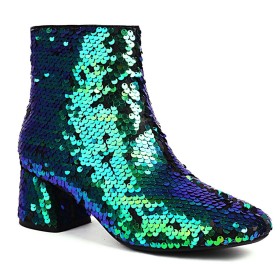 Sparkly Ankle Boots For Women Glitter Block Heels Chunky Heel Dress Shoes Fashion Low Heels