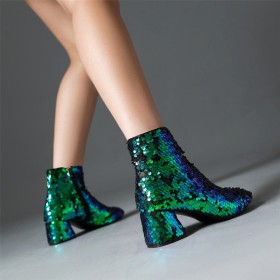 Sparkly Ankle Boots For Women Glitter Block Heels Chunky Heel Dress Shoes Fashion Low Heels