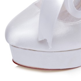 Oval Satin Weiße Mit Strasssteine Stilettos Aus Spitze Elegante Brautschuhe Schuhe Damen Mit 13 cm High Heels Plateau Schnürschuhe