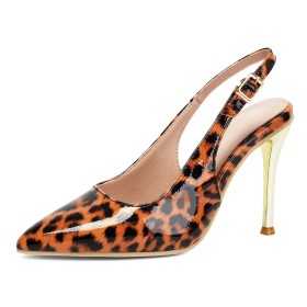 Scarpe Vernice Decollete Tacco A Spillo Marrone Leopardato Tacchi Alto
