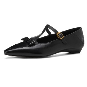 Zwarte Flats Comfortabele Mary Janes Leer Dames Schoenen
