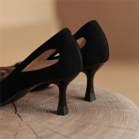 Pumps Dames Schoenen Leren Sexy Zwart Mode Kanten Naaldhakken 6 cm Middelhoge Hakken Mooie