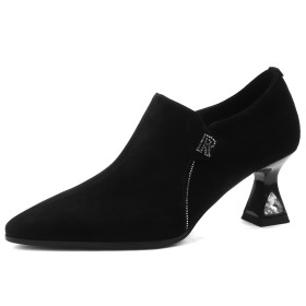 Élégant Noir Daim Talons Epais Escarpin Chaussures Pour Femme Habillées Talon 6 cm