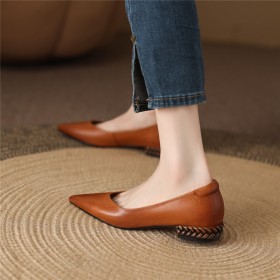 Chunky Leather Business Casual Low Heeled Classic Slip On 2024 Pointed Toe Loafers
