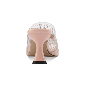 Talon Epais Bout Carré Talon 7 cm Avec Strass Chaussure De Soirée Business Casual Bout Ouvert Transparente Sandales