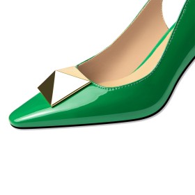 Frühjahr Schuhe Fürs Büro Leder Spitz Slingpumps 7 cm Mittlerer Absatz Grüne Business Casual Abendschuhe Pumps Blockabsatz Elegante Schuhe Damen