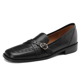 Classic Loafers Comfortable Belt Buckle Business Casual Vintage Flat Shoes Square Toe Going Out Shoes