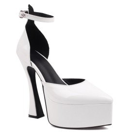 White Sandals D orsay Platform Fashion Patent Leather Business Casual With Ankle Strap Faux Leather 6 inch High Heel Stilettos Beautiful