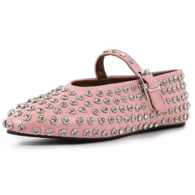 Flats Studded Round Toe Rhinestones Faux Leather Moccasin Shoes Sparkly Comfort Belt Buckle