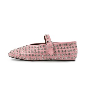 Flats Studded Round Toe Rhinestones Faux Leather Moccasin Shoes Sparkly Comfort Belt Buckle