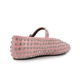 Flats Studded Round Toe Rhinestones Faux Leather Moccasin Shoes Sparkly Comfort Belt Buckle