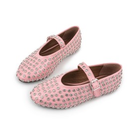 Flats Studded Round Toe Rhinestones Faux Leather Moccasin Shoes Sparkly Comfort Belt Buckle